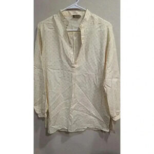 Women's VINTAGE 1970s dress top, cream long sleeve w/ burnt orange print size 12